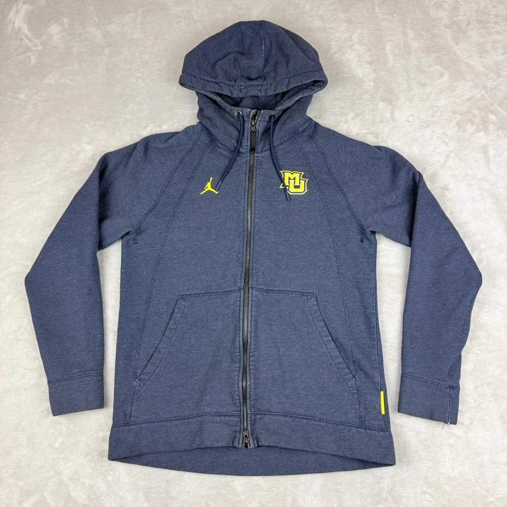 Jordan Marquette Golden Eagles Hoodie Mens L Navy Blue Full Zip Jumpman NCAA Y2K